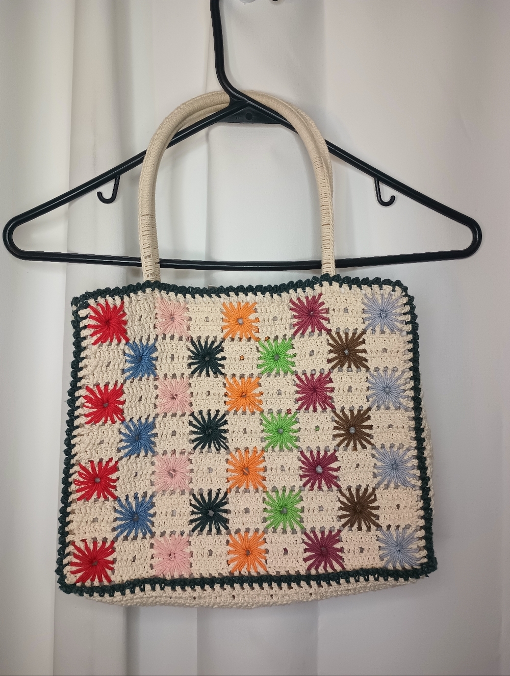 Womens Crochet Granny Square Shoulder Bag Retro Boho Whimsy Hippie Eclectic